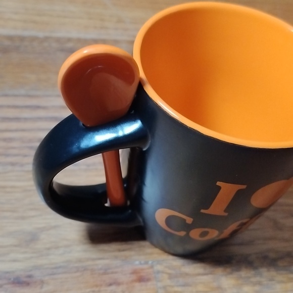 Coffee Mug / Cup with Spoon says I 💕 Coffee Ft. Lauderdale Orange & Black - Picture 7 of 8